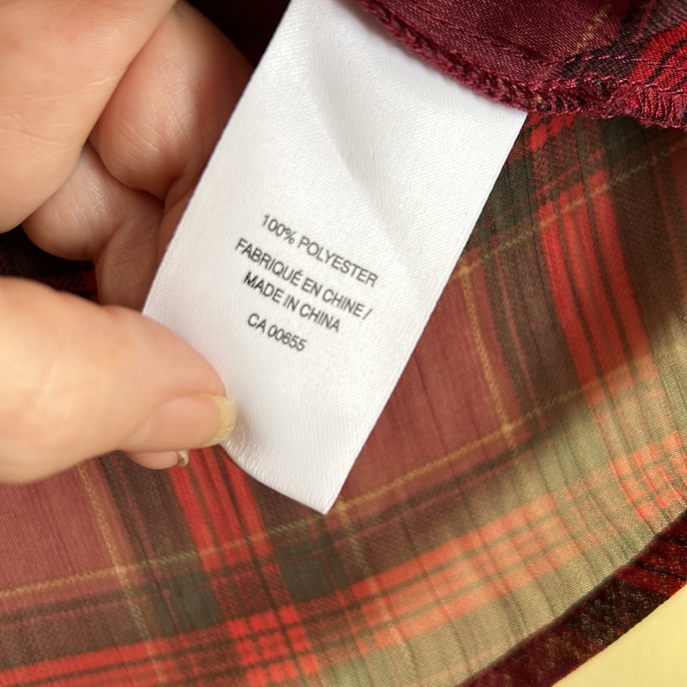 Reitmans women’s blouse red black plaid sheer large petite‎ - Picture 5 of 9